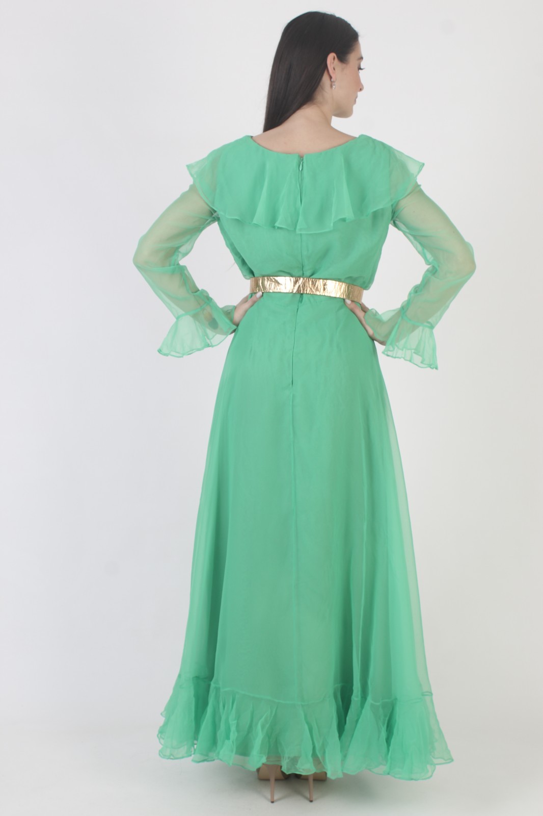 Vtg Green Chiffon Dress Cocktail Party Disco Sexy Grecian Goddess Lounge Maxi