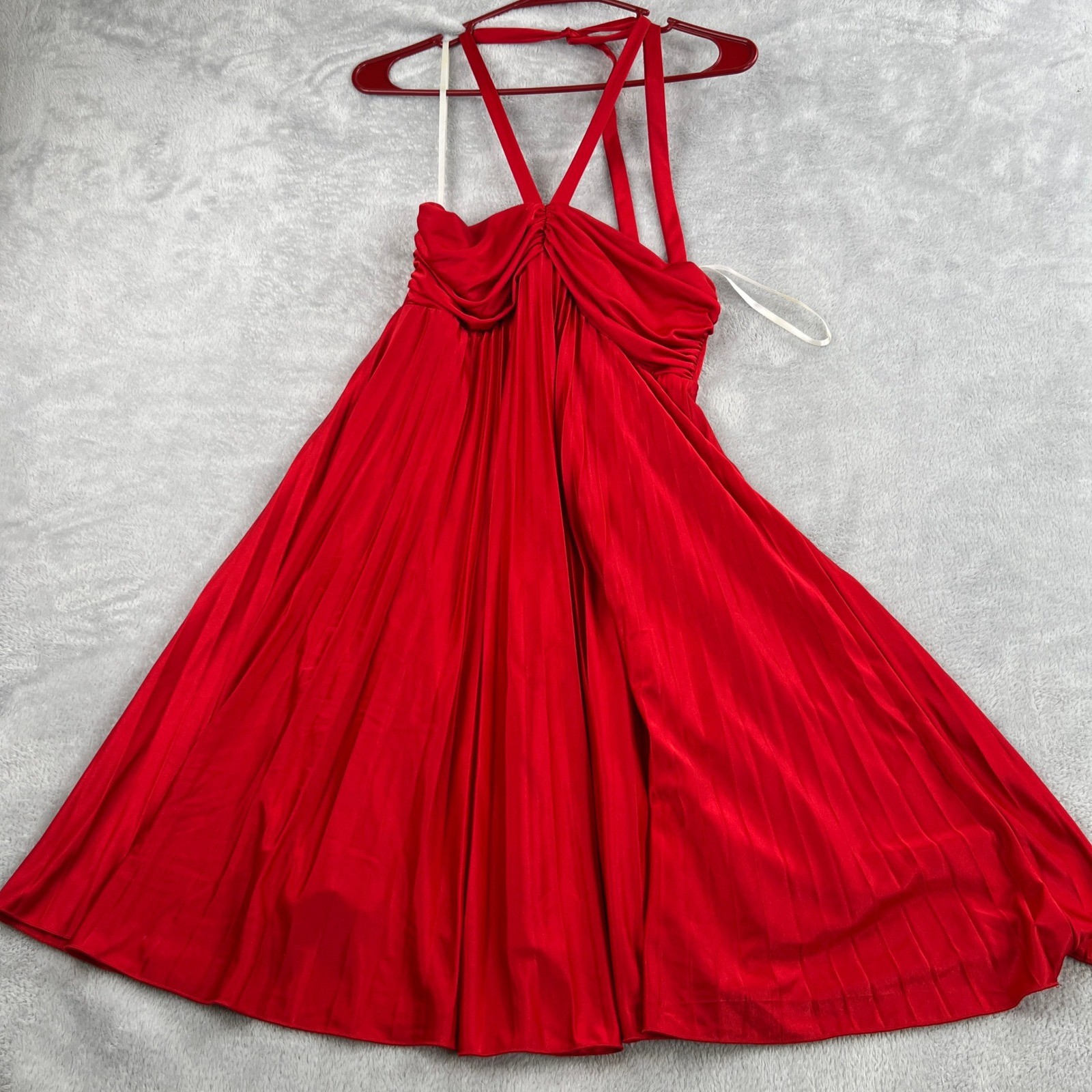 Vintage Blondie Nites Pleated Halter Dress 5 Red Women Y2K Prom Cocktail Event