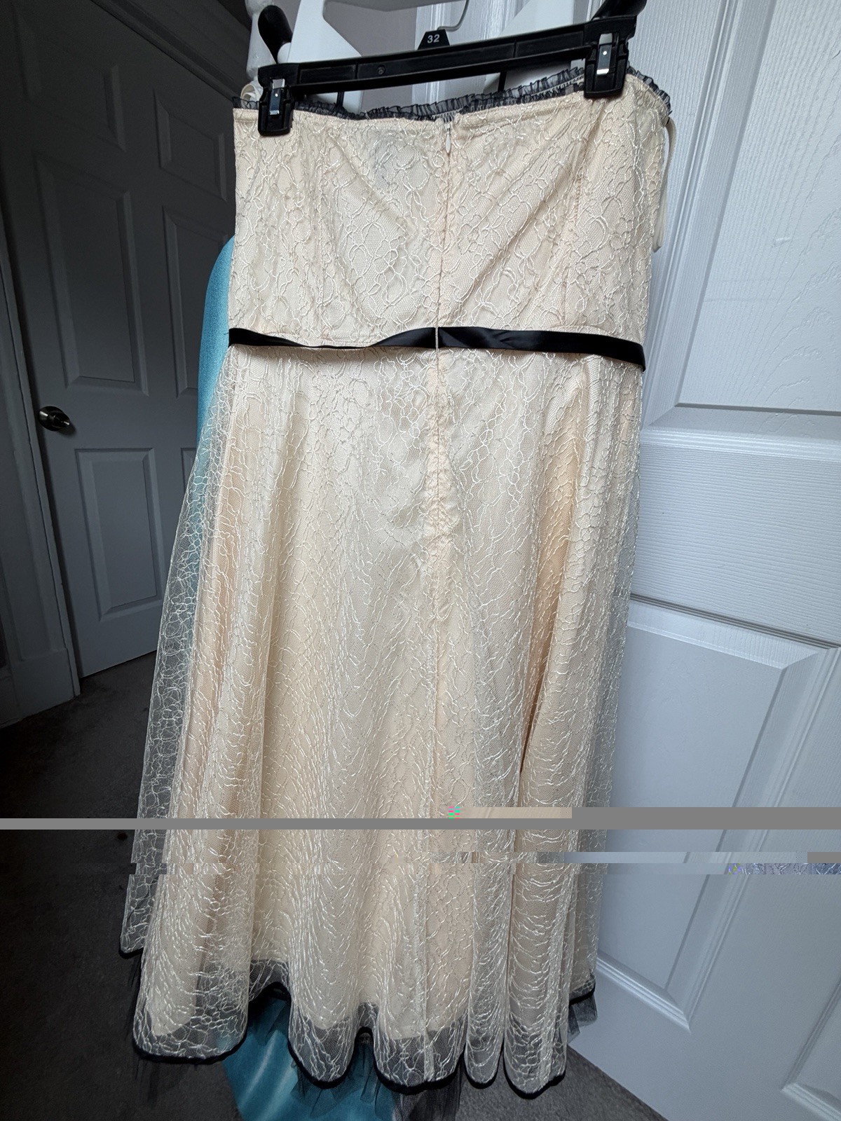 Vintage 2003 Charlotte Russe Cream Strapless Midi Dress Black Bow Junior 13 Y2K