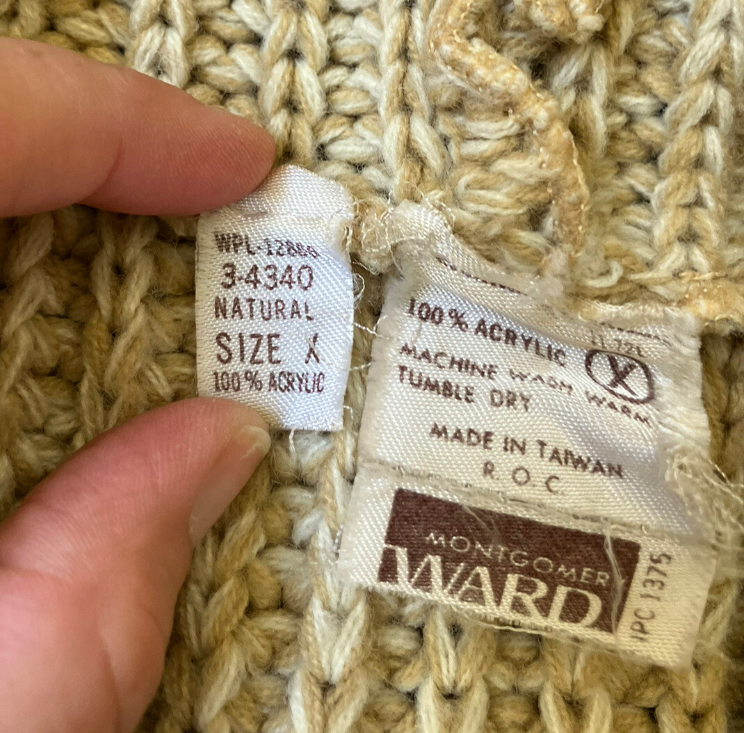 Vintage ’70s Montgomery Ward Hooded Chunky Sweater Jacket Toggle Buttons XL/XXL