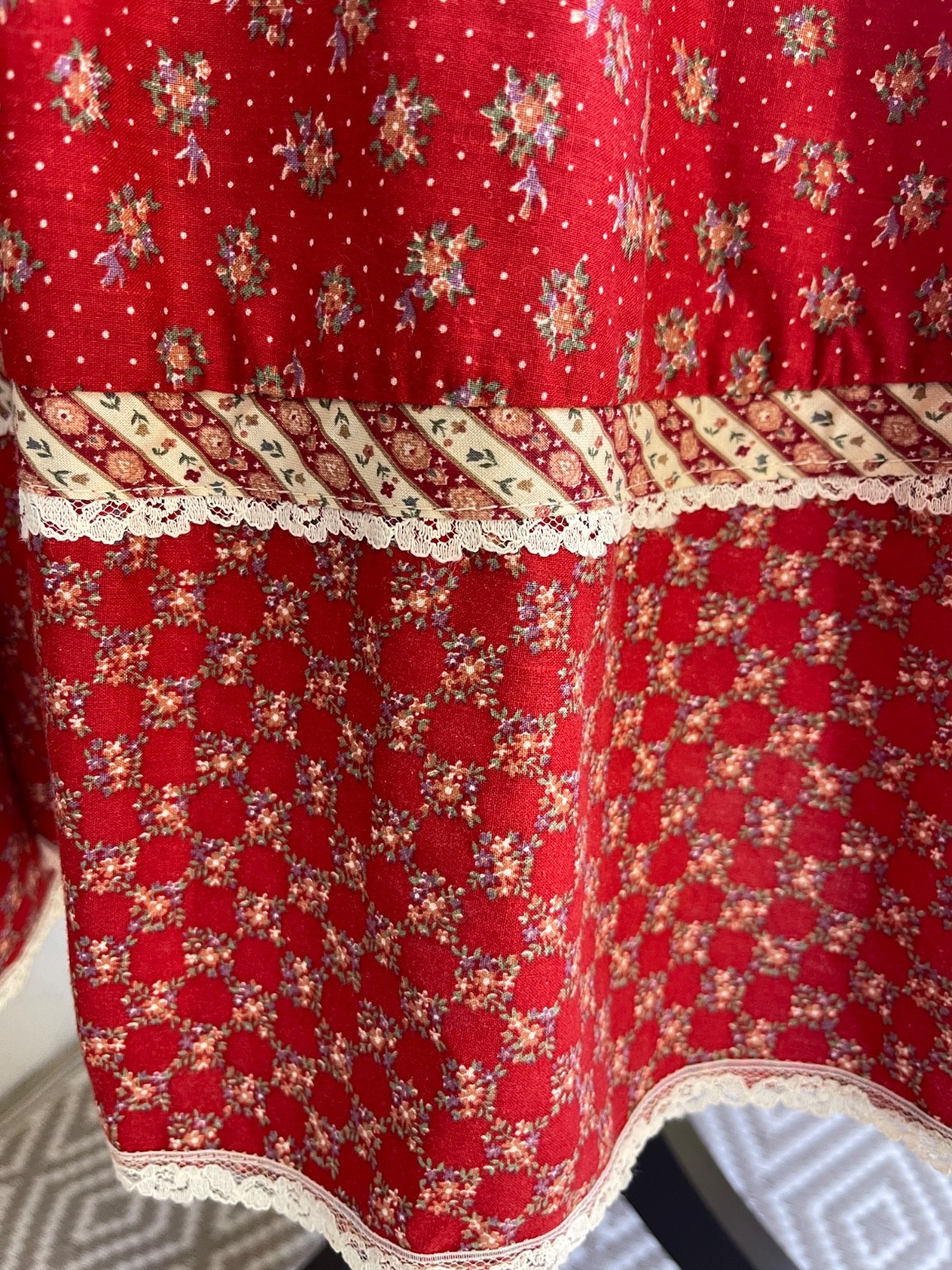 Vintage 70s Gunne Sax Red Calico Floral Sundress Velvet Corset Prairie Dress