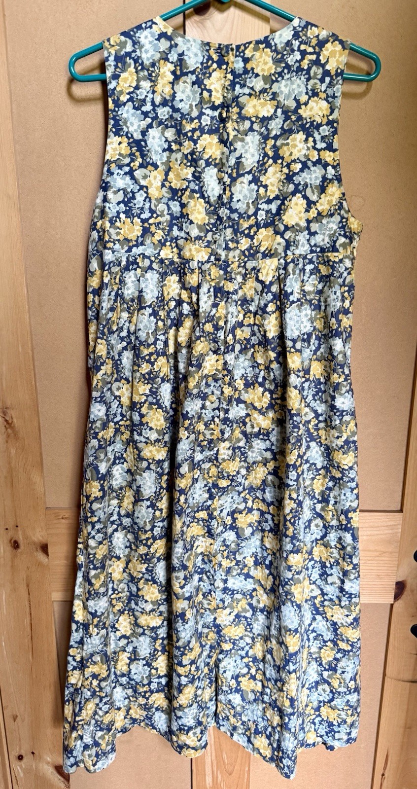 Laura Ashley Vintage Navy Yellow Floral Cotton Long Dress Large UK Made Size 4￼