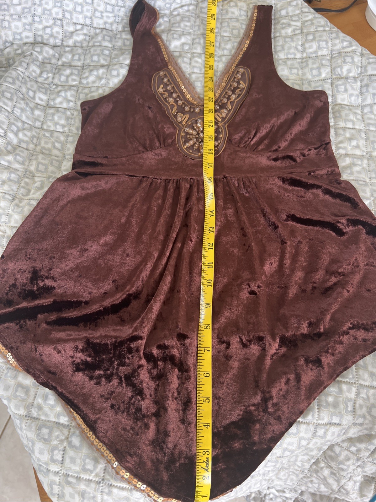 Vintage Express, Brown, Gold Sequins And Beads, Boho, Summer Top, Sz S. Sweet!