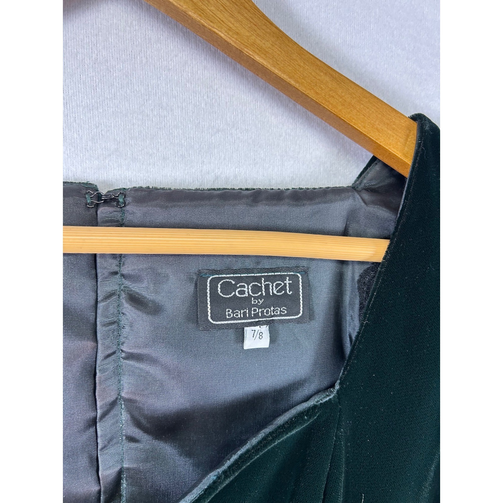Vintage 90s Cachet by Bari Protas Velvet Midi Dress Women 7/8 Dark Green