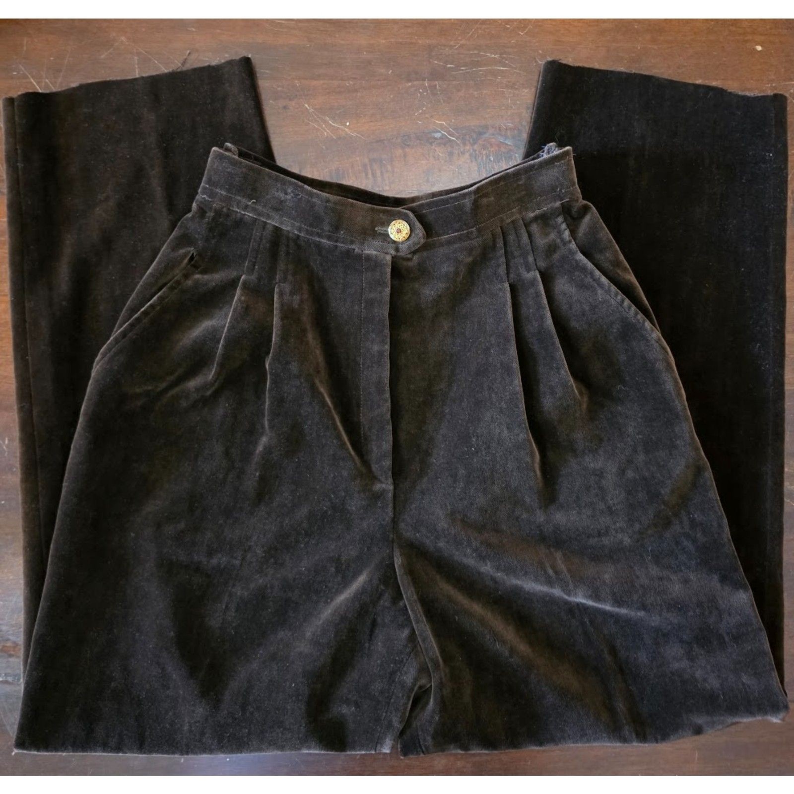 Vintage Christian Lacroix Paris chocolate velvet pleated pants– SEE Photos Flaw