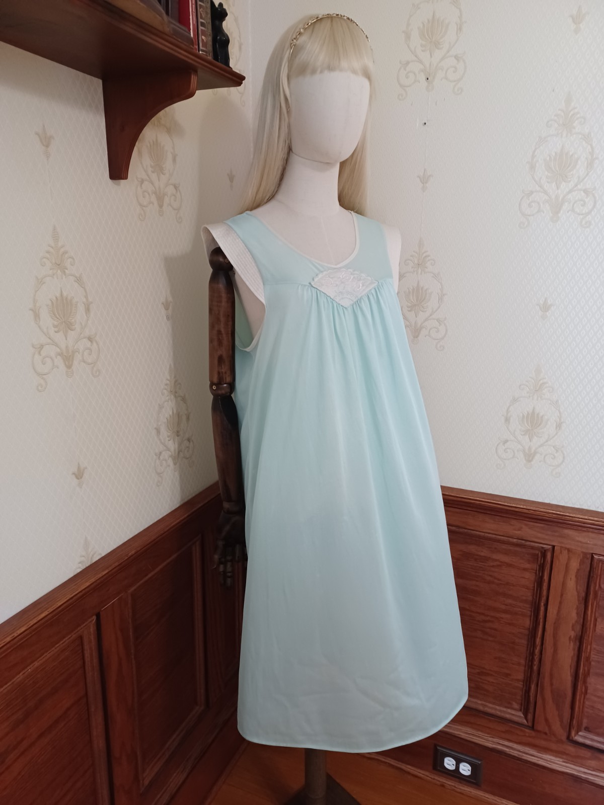 Vintage 1960s/70s Paramount Sea Green/Floral Fairy Cottagecore Lingerie Dress