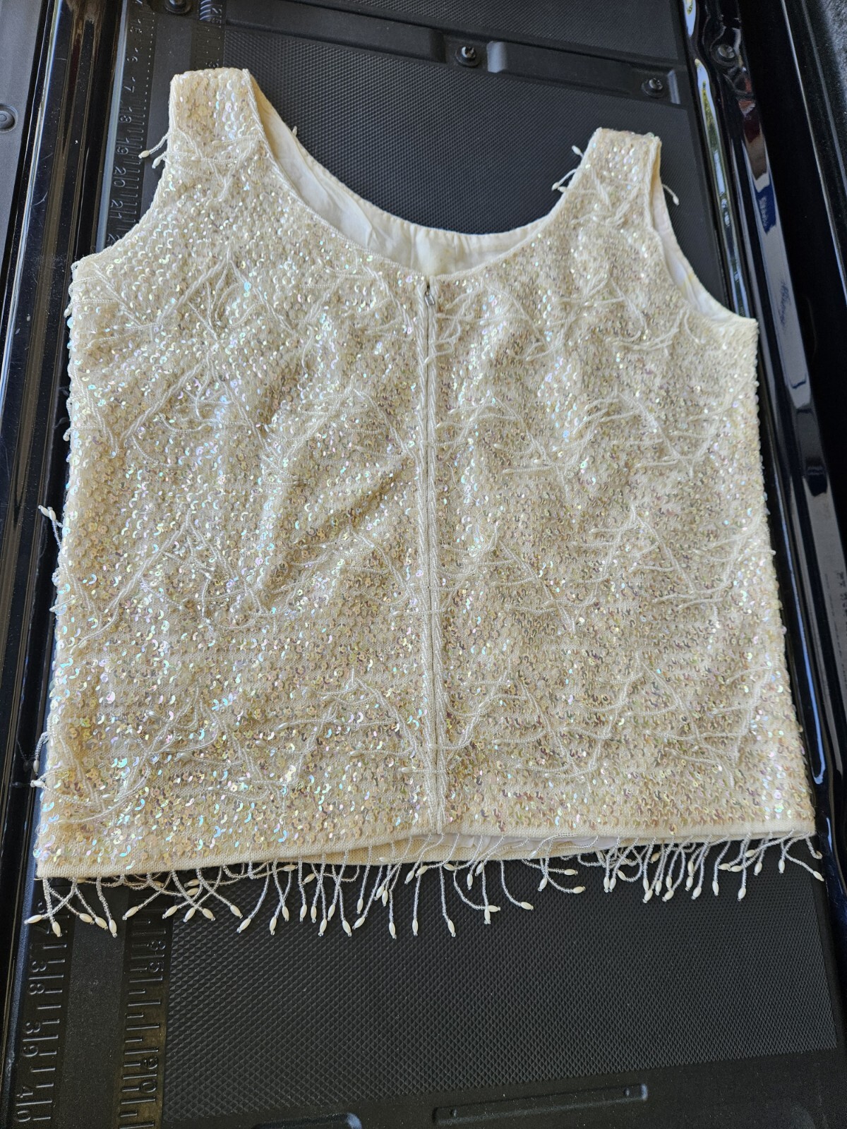 Vtg 1960s Wool Sequin Beaded Top Tassel Fringe Glamorous Fancy True Vintage S