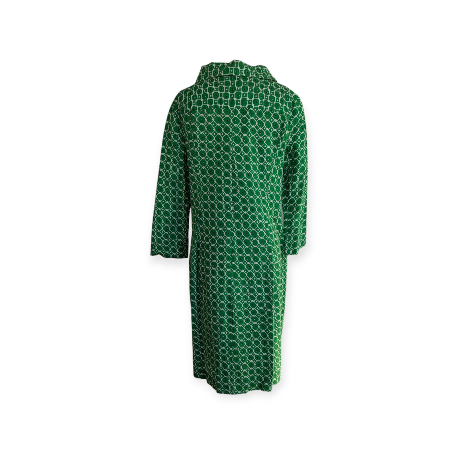 Green Cotton Poplin Button-down Shirt Dress 3/4 sleeve S/M Handmade
