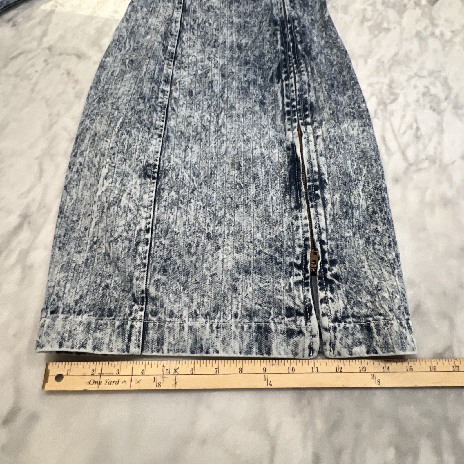 Vintage Paris Blue Dress Small Acid Wash Denim Full Zipper Long Sleeve Bodycon