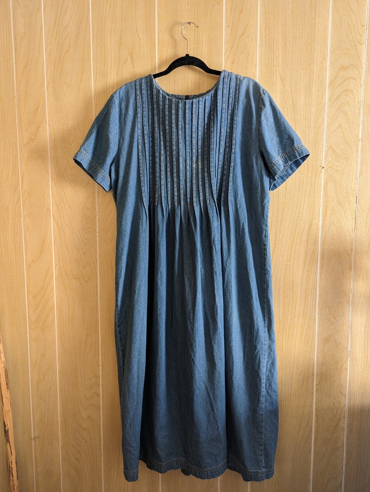VTG Women’s Plus 16 Denim Dress Cottagecore Short Sleeve Pleated Northwest Blue