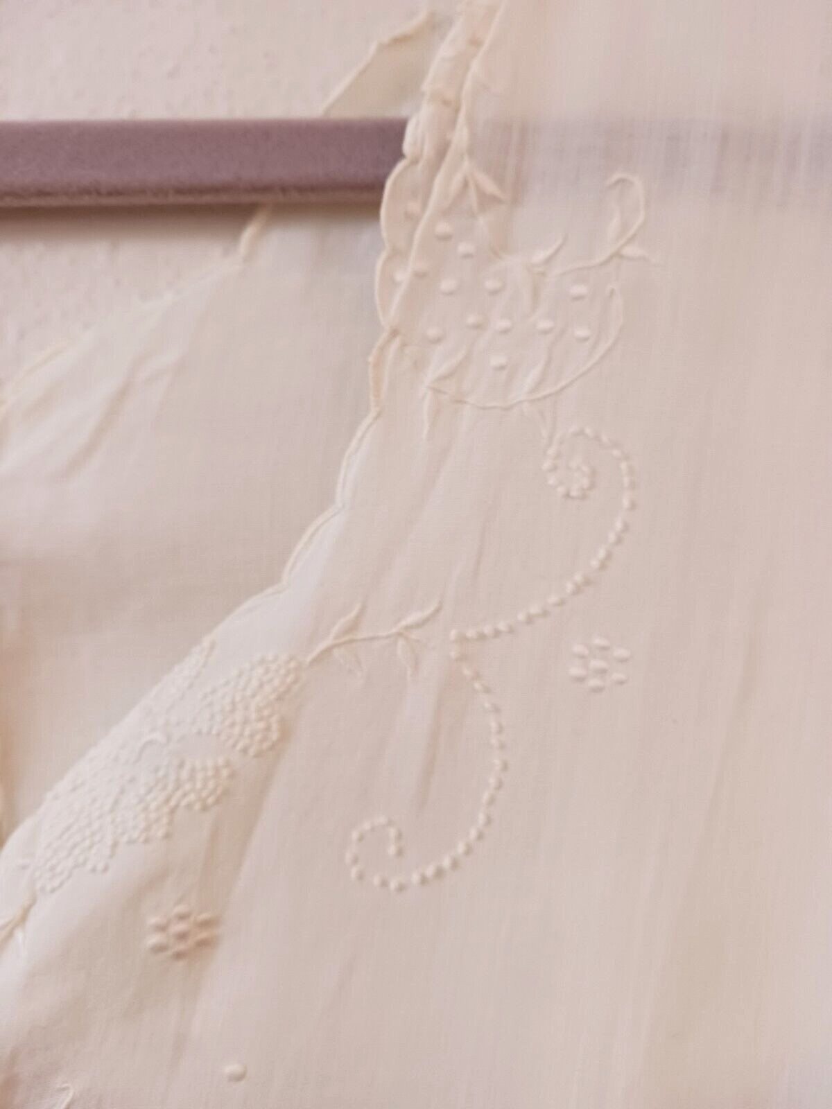 Antique Edwardian Long White Cotton Shift or Under Dress 44″ Embroidered FLAWS