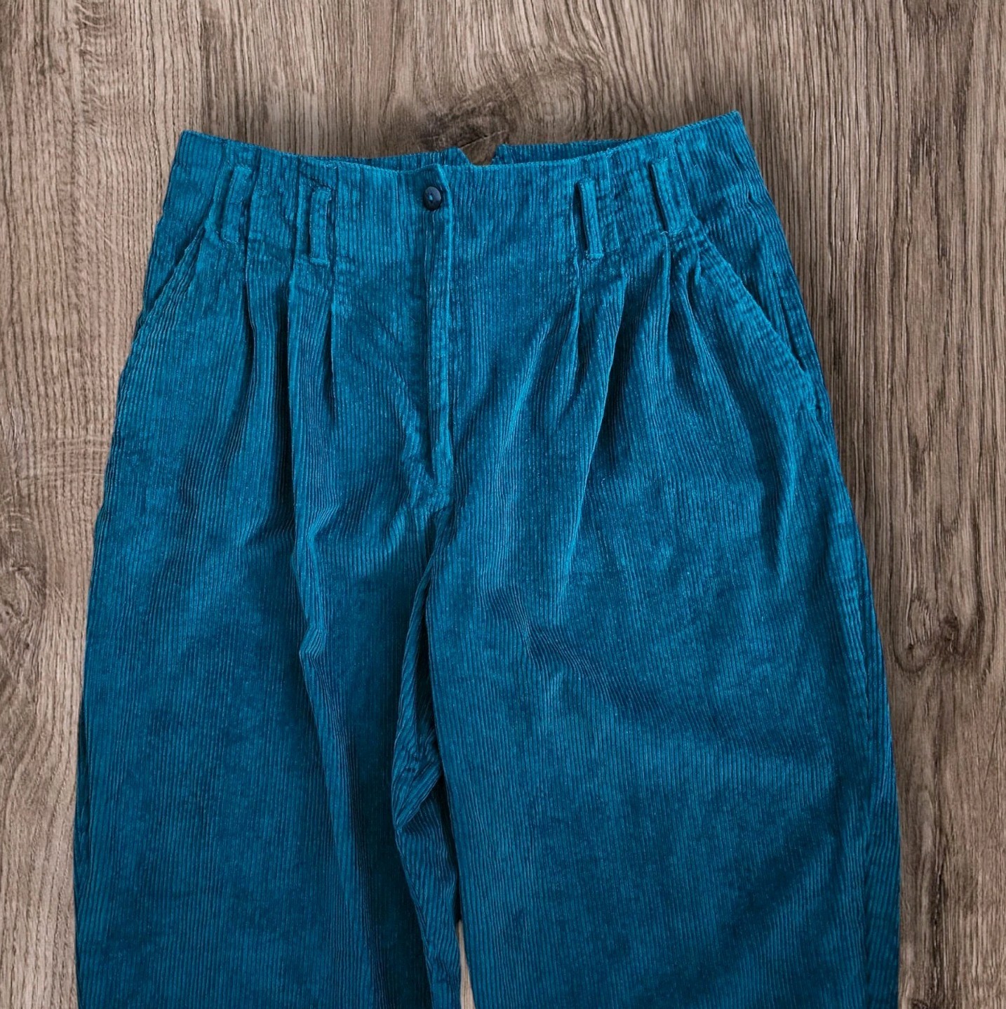 Vtg 80s Kikomo Lifestyles Turquoise Corduroy Pleated Pants Sz 16 (runs small)