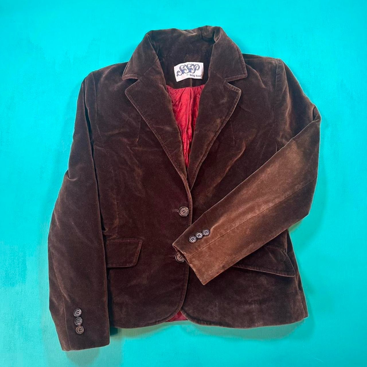 Vintage 70s velvet jacket women’s 1970s brown unique button velvet blazer jacket