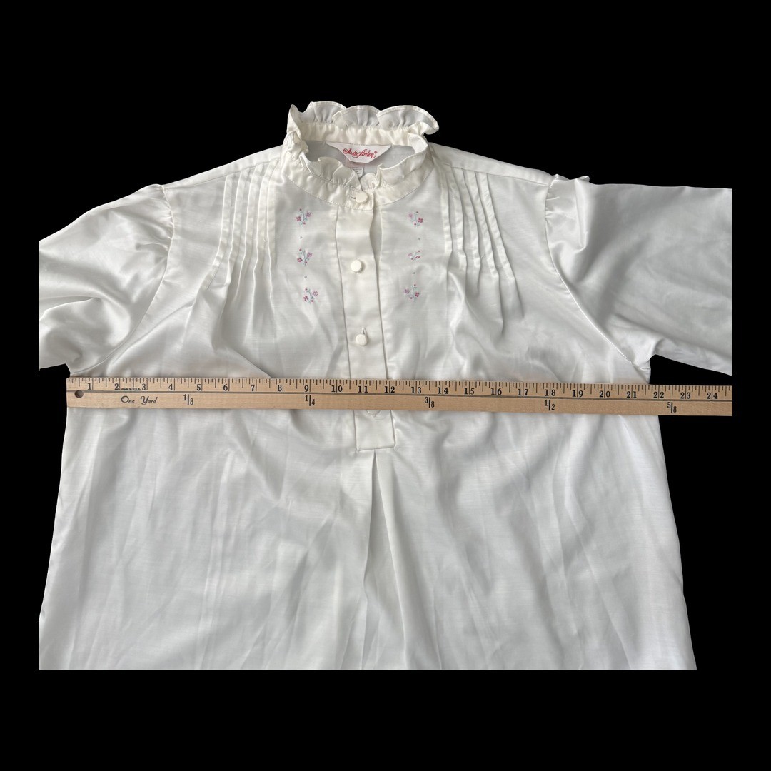 Jodie Arden Vintage Nightgown White Floral Embroidered Long Sleeve Womens L