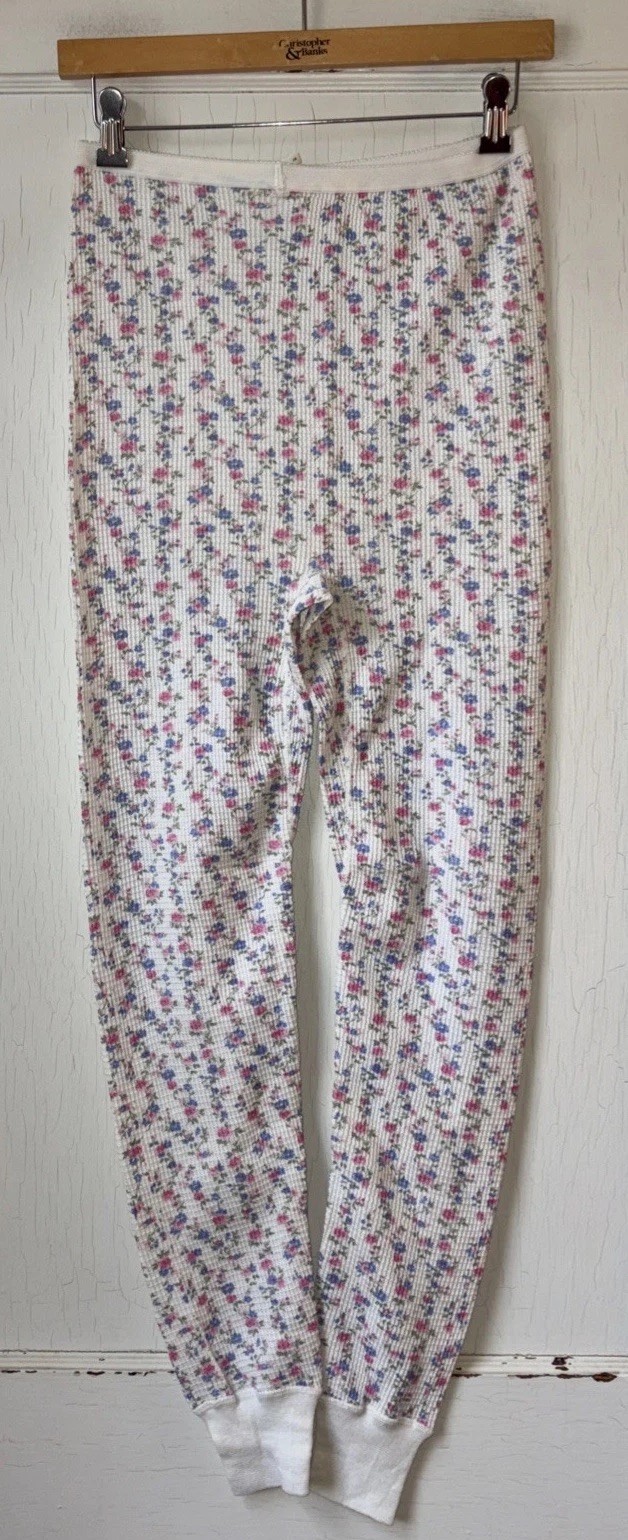 Vintage Pink Floral Waffle Knit Thermal Long Johns M / L New NWOT