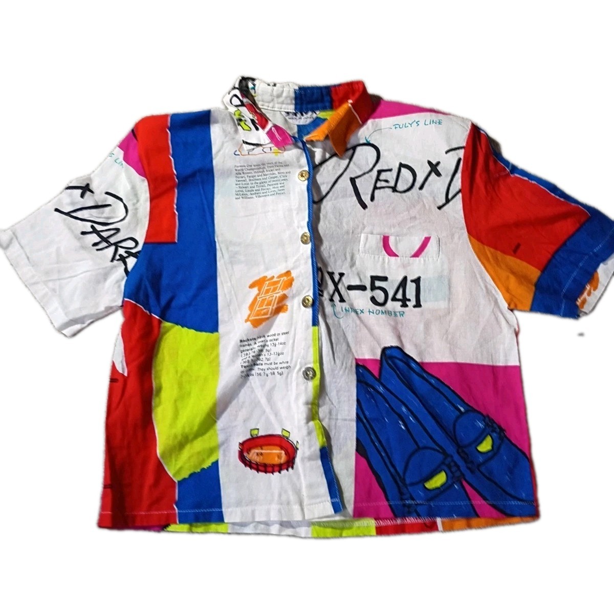 Vtg Akihisa Japan Pop Art Graphic Shirt Boxy Cropped Abstract Colorblock Redix