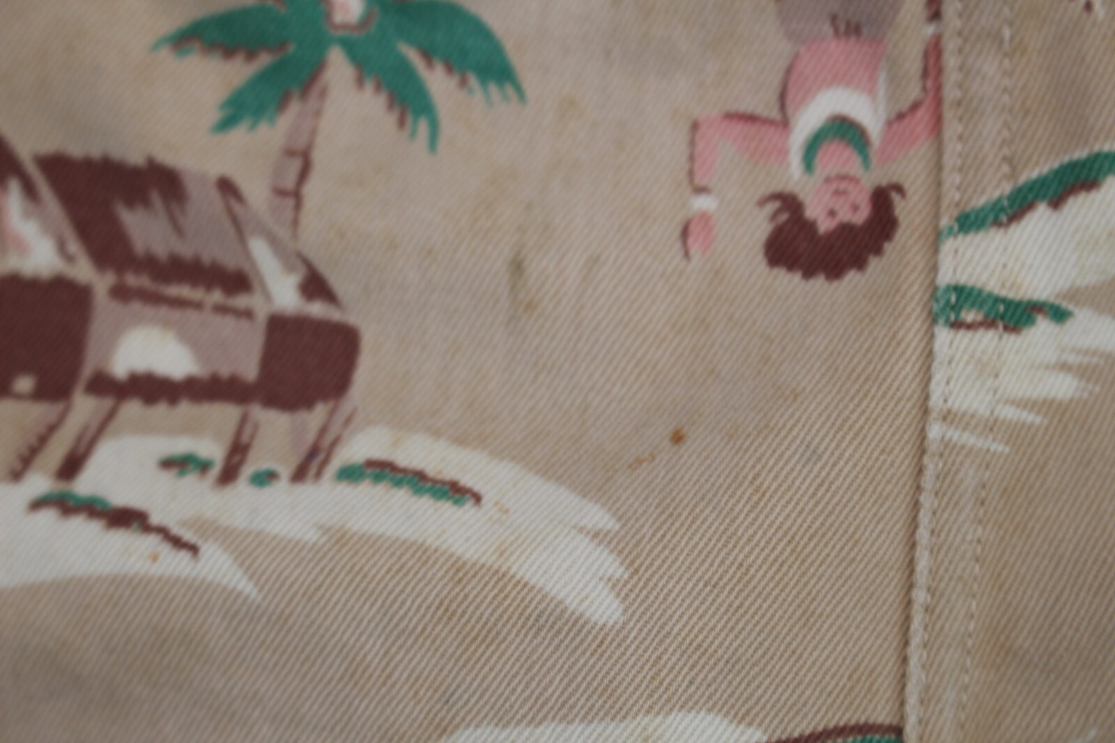 Vintage Springmaid Fabric Shorts Womens Small Hawaiian Print 1940s Flaws