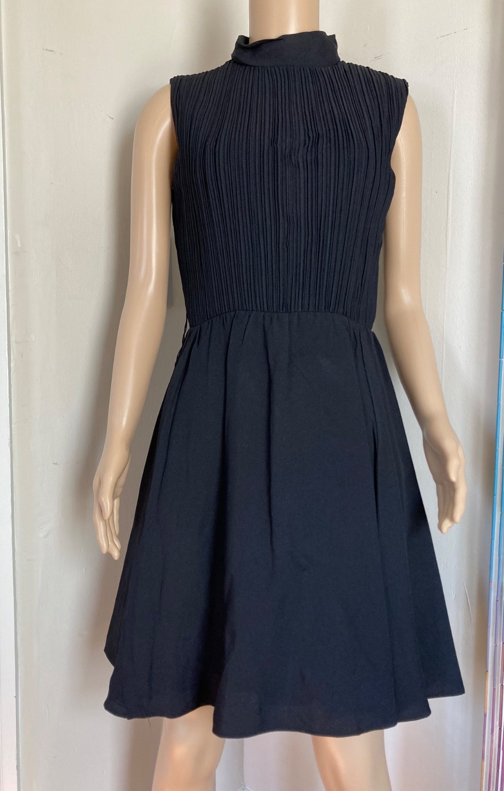 Vintage 60s Mod GoGo Cocktail Party Black Pleated Mini Dress Size Small/XS