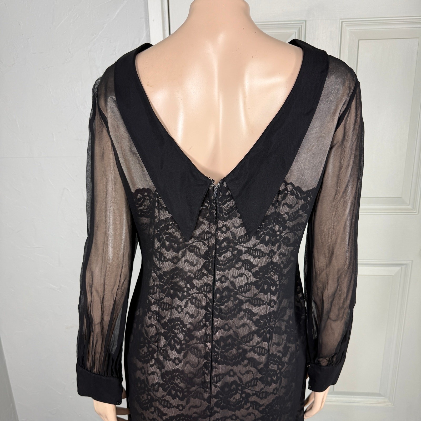 Vintage 50s 60s Women’s Dress Lace Floral Party Formal Evening Long Sleeve J26