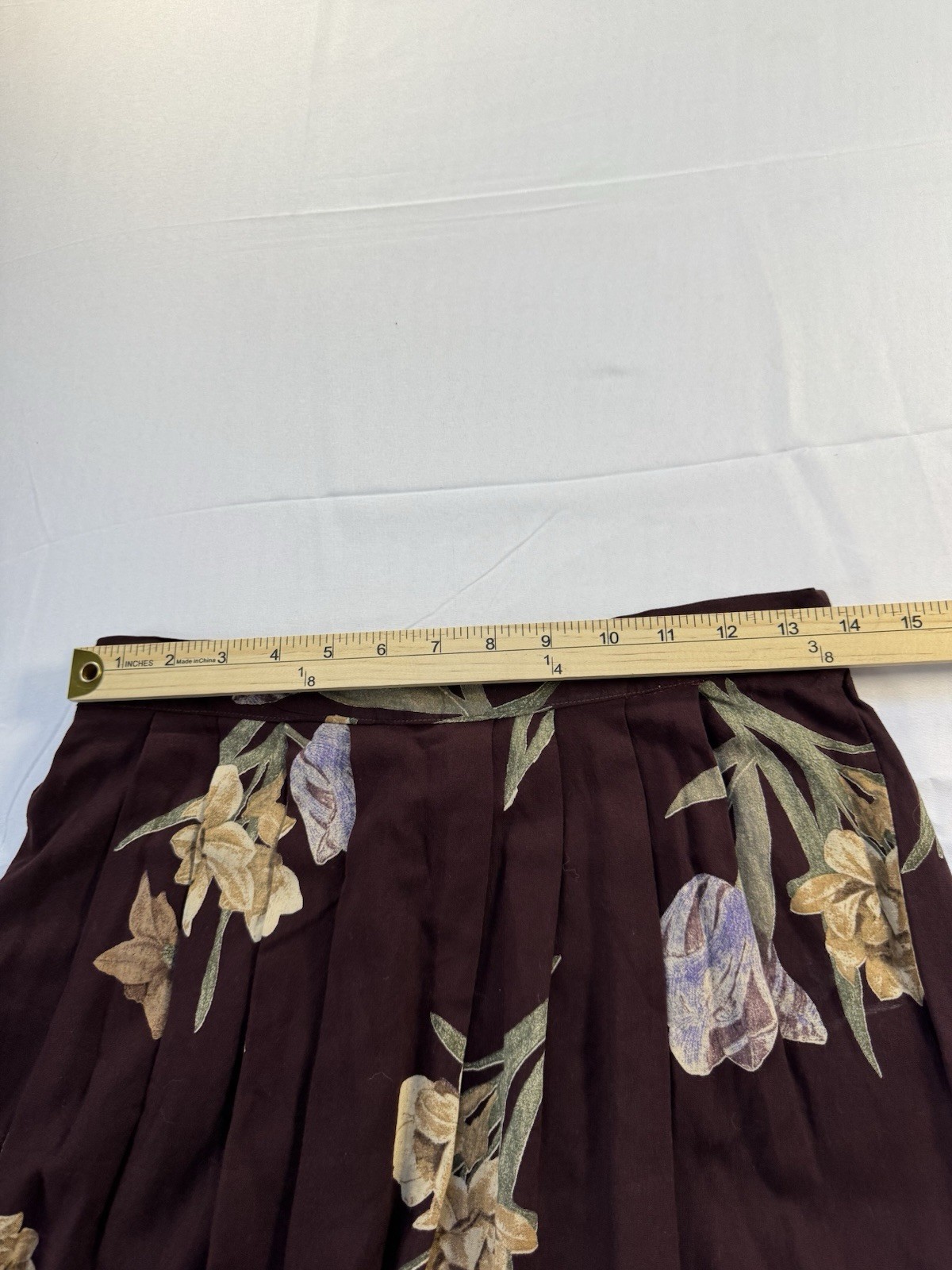 Vintage Jeri Marque 1980s A-line Maxi Skirt Deep Burgundy/Brown Floral Pattern M
