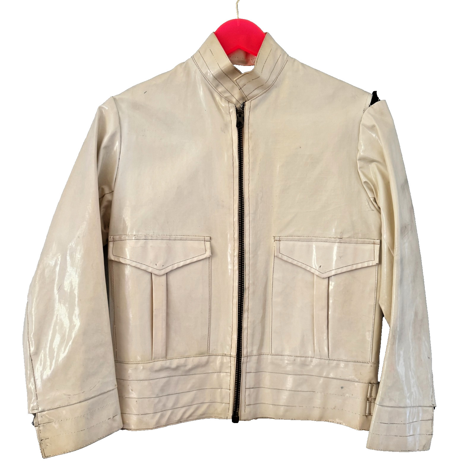 vintage 60s L’ANCORA PORTOFINO White Cream VINYL Motorcycle Jacket ITALIAN Moto