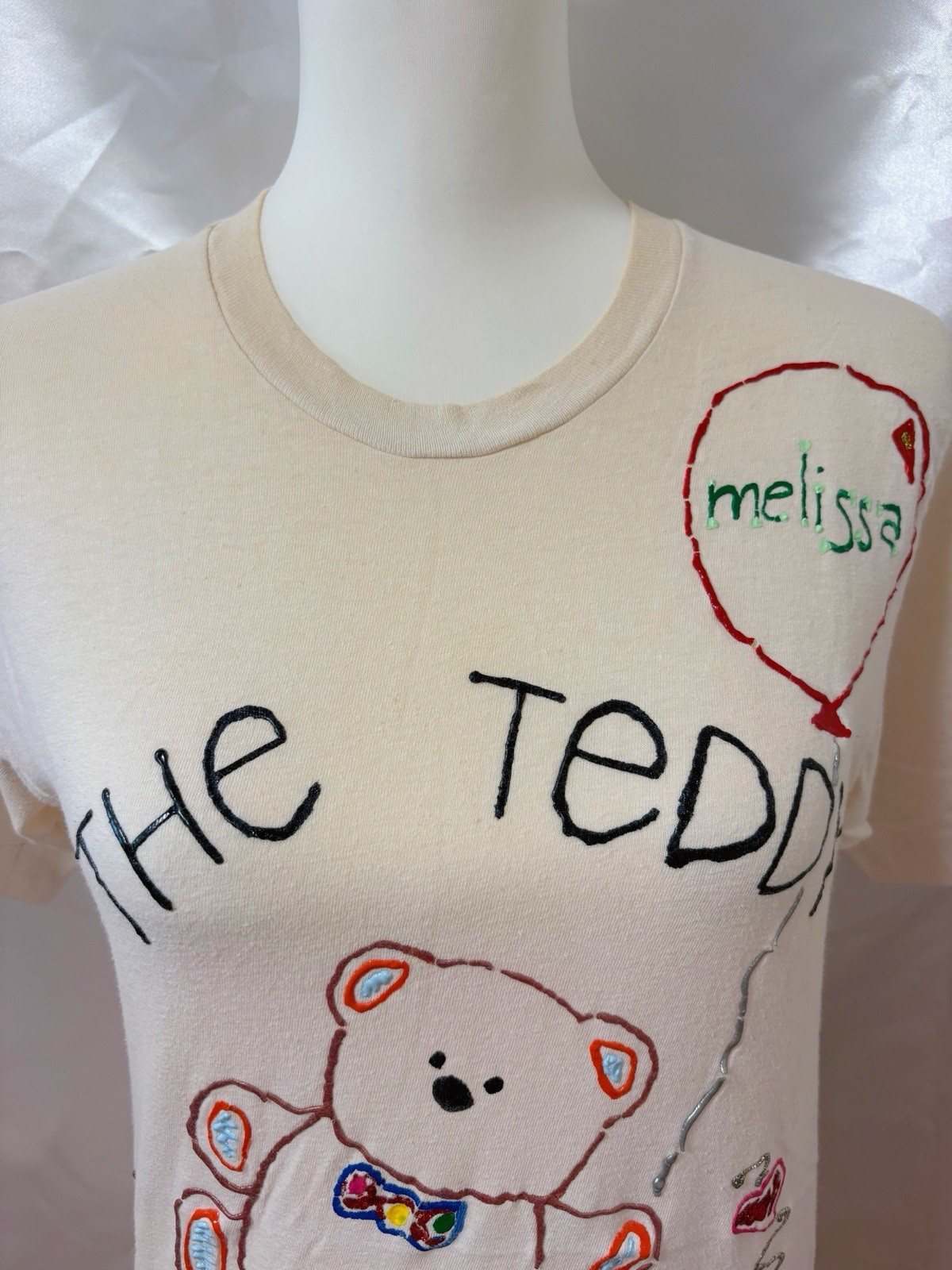 Vintage 1980s Teddy Bear Handpainted T shirt Made in USA SizeS Kawaii Cute