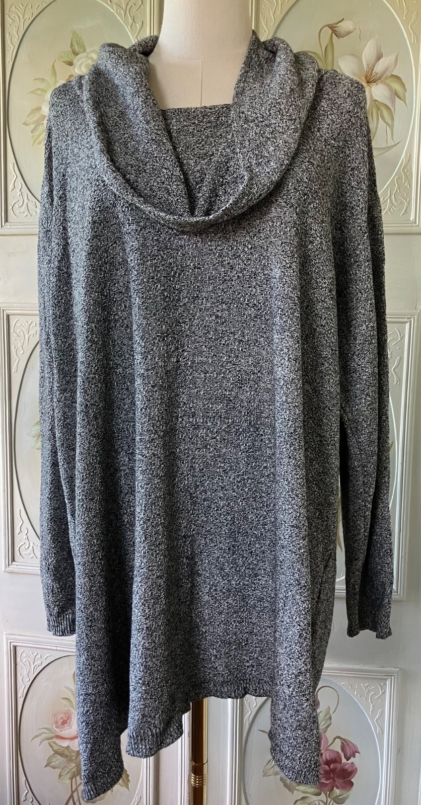 VTG 90s STEPHANIE SCHUSTER GRAY SHAWL COLLAR PULLOVER SWEATER COTTON TUNIC EUC 2