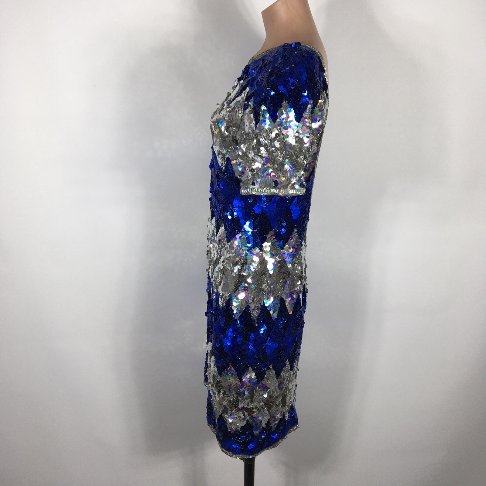 Vintage Iridescent Sequin Low Open Back Party Dress Mini Beaded – Size M