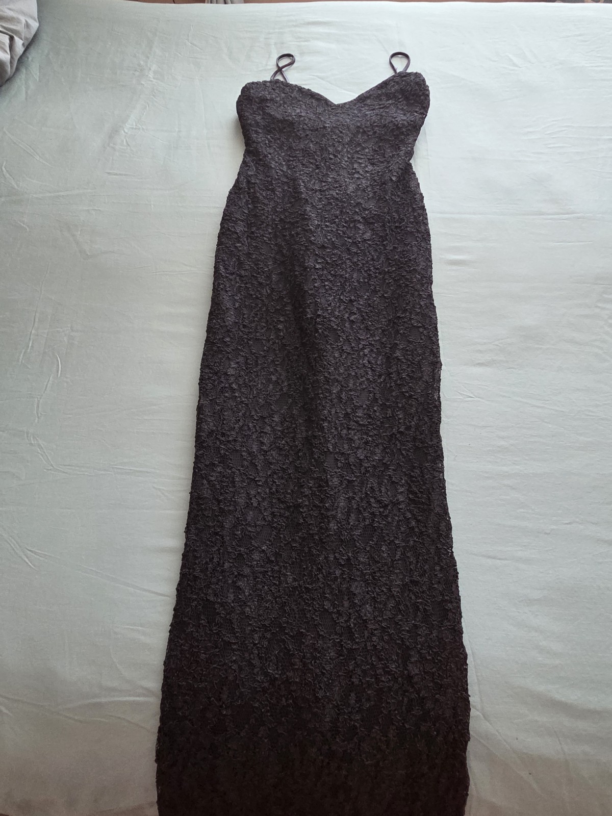 Vintage L.A. Glo Black Lace Maxi Dress Slip Spaghetti Strap Side Slit USA XS/S