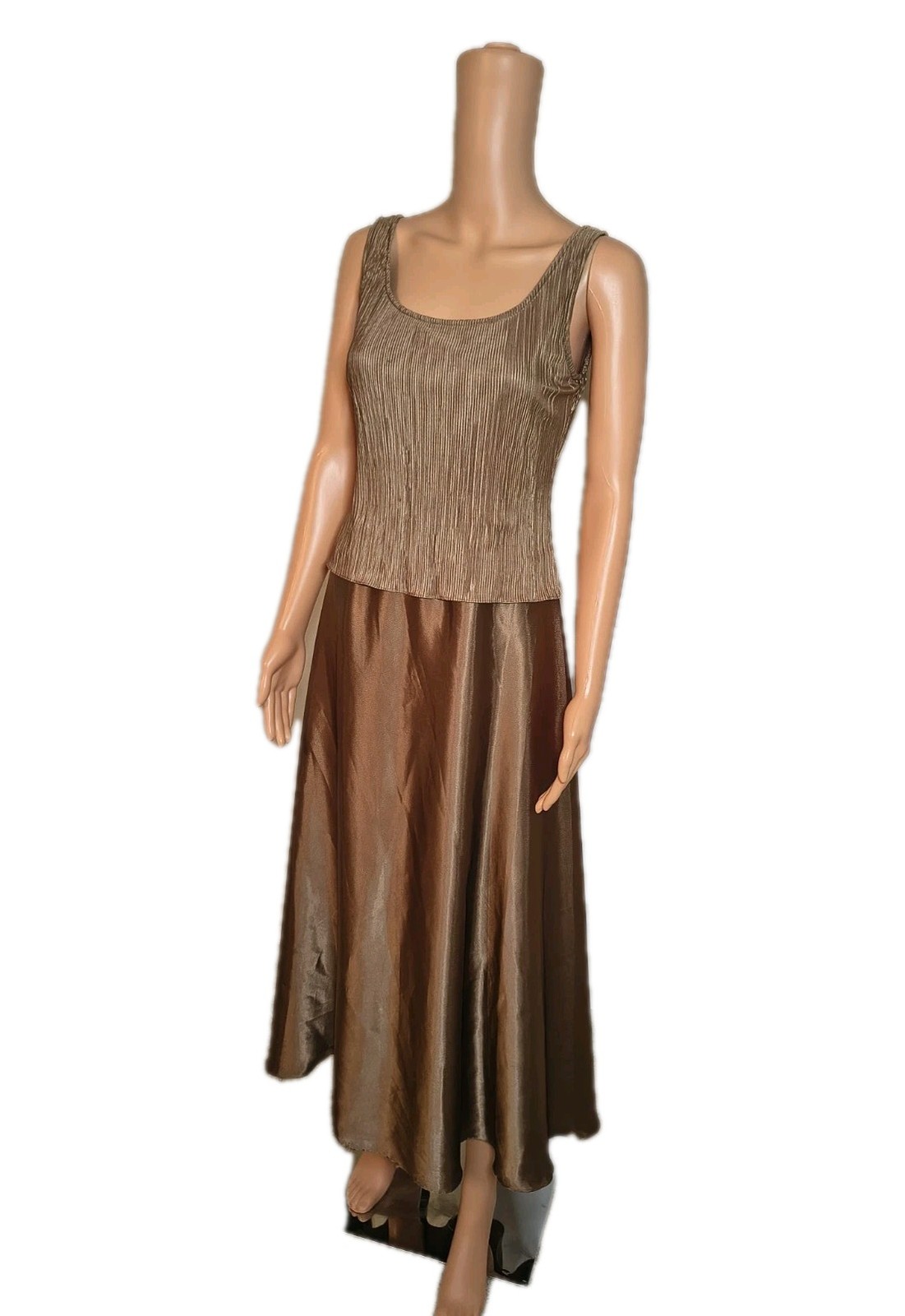 Vintage Jessica Howard Bronze Satin Formal Dress Size 4P Hollywood Glam -D24