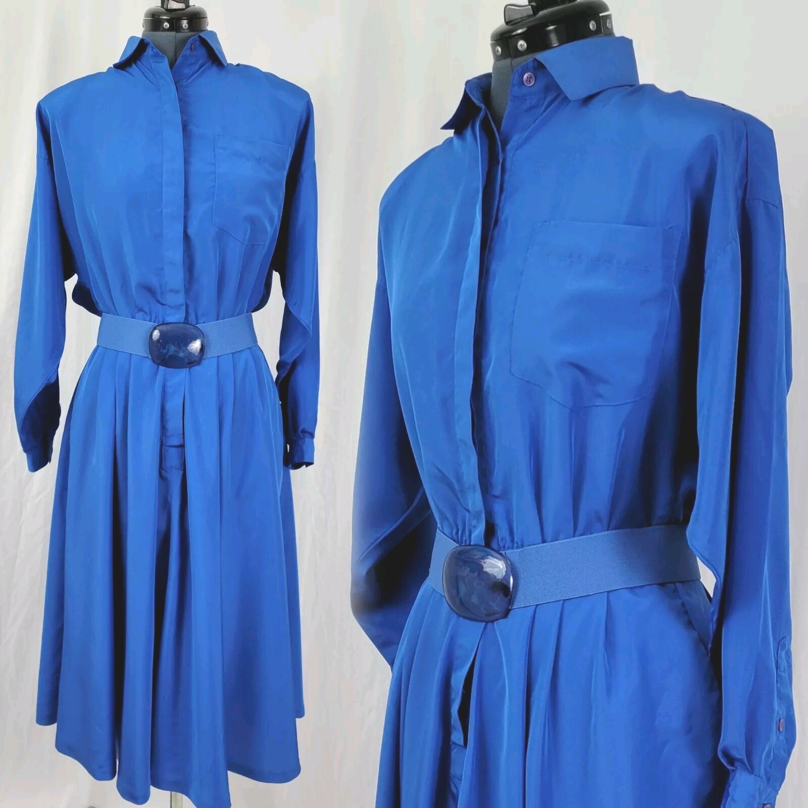 Vintage Impromptu L/S Blue Shirt Dress w Matching Belt Size 7/8