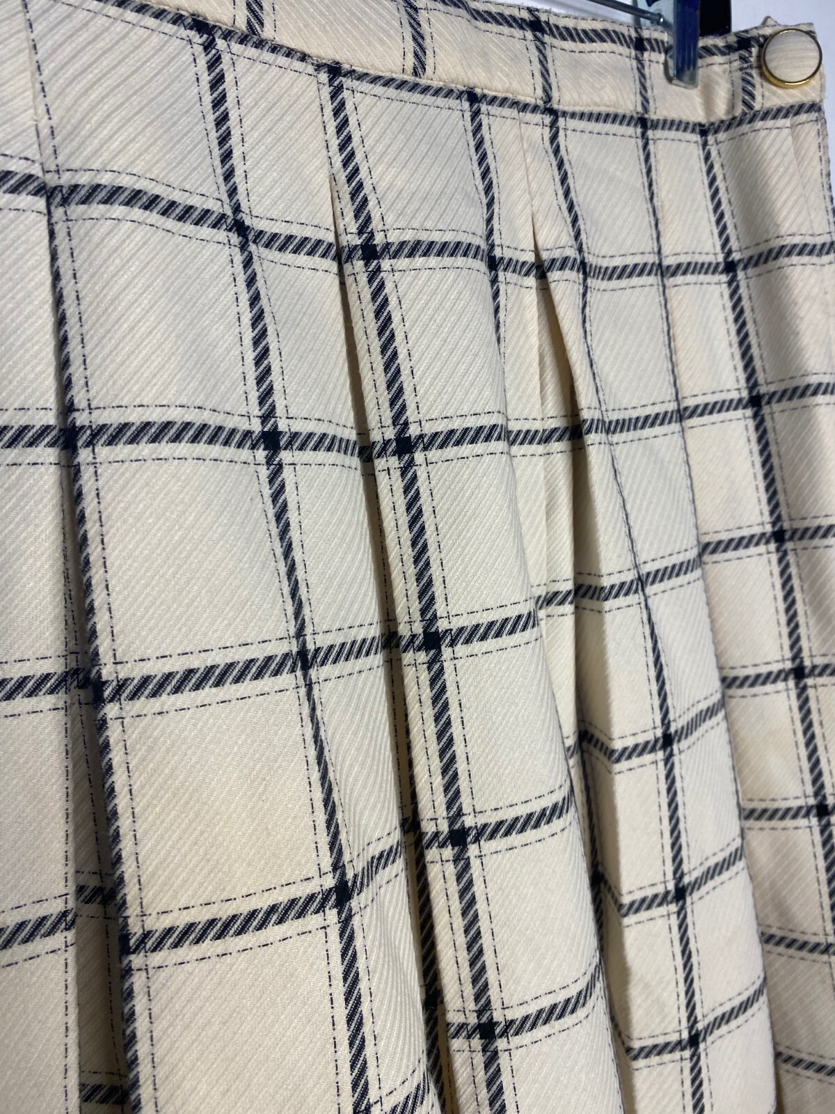 Vintage 1980s Reno Australia Cream and Blue Pleated Knee Length Skirt Sz S/M