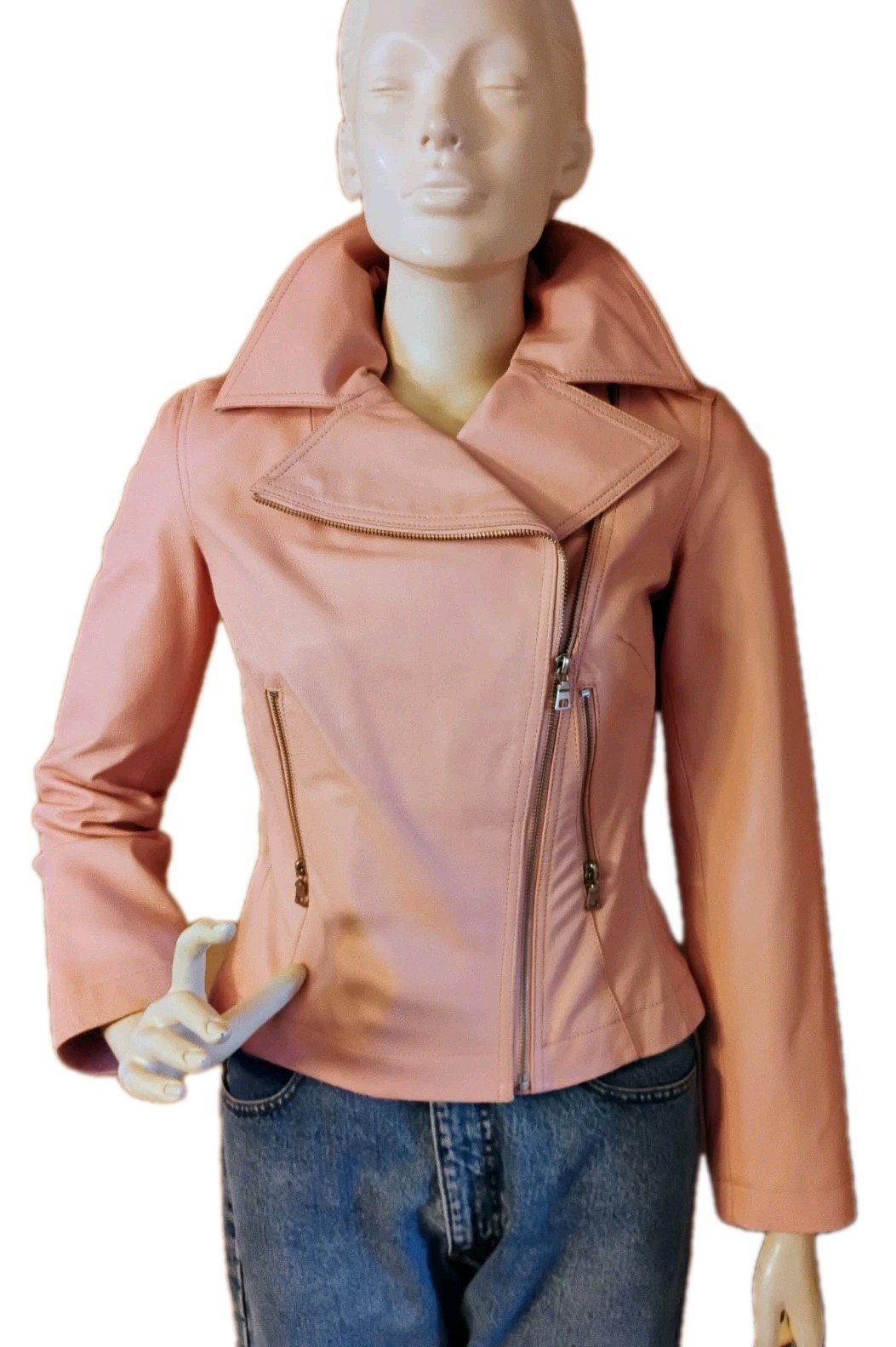Y2K „Moda International” Light Pink 🩷 Motorcycle Jacket XS