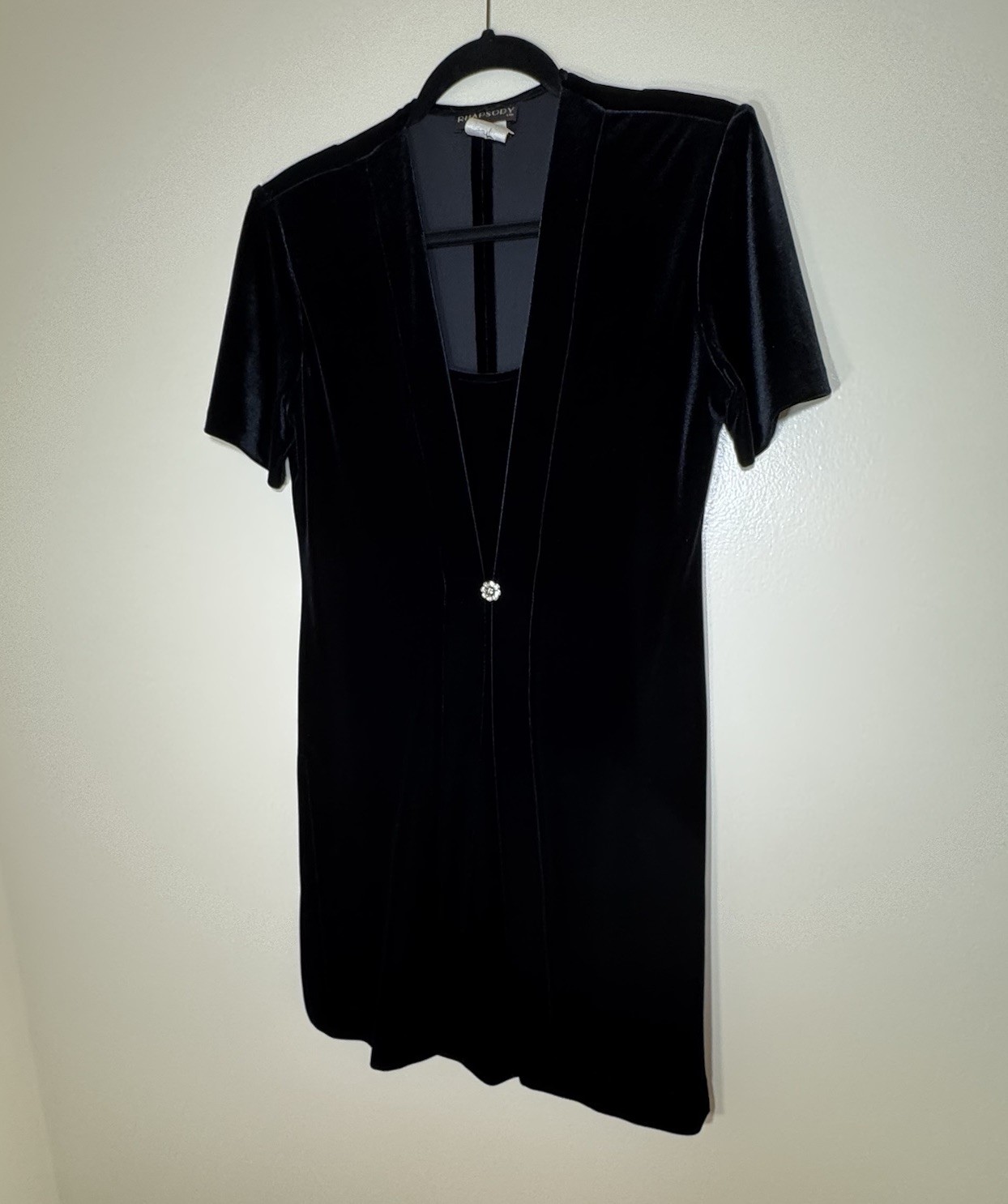 Vintage 90s Rhapsody Black Velvet Dress Size 6 Stretch Classic / Formal Wear