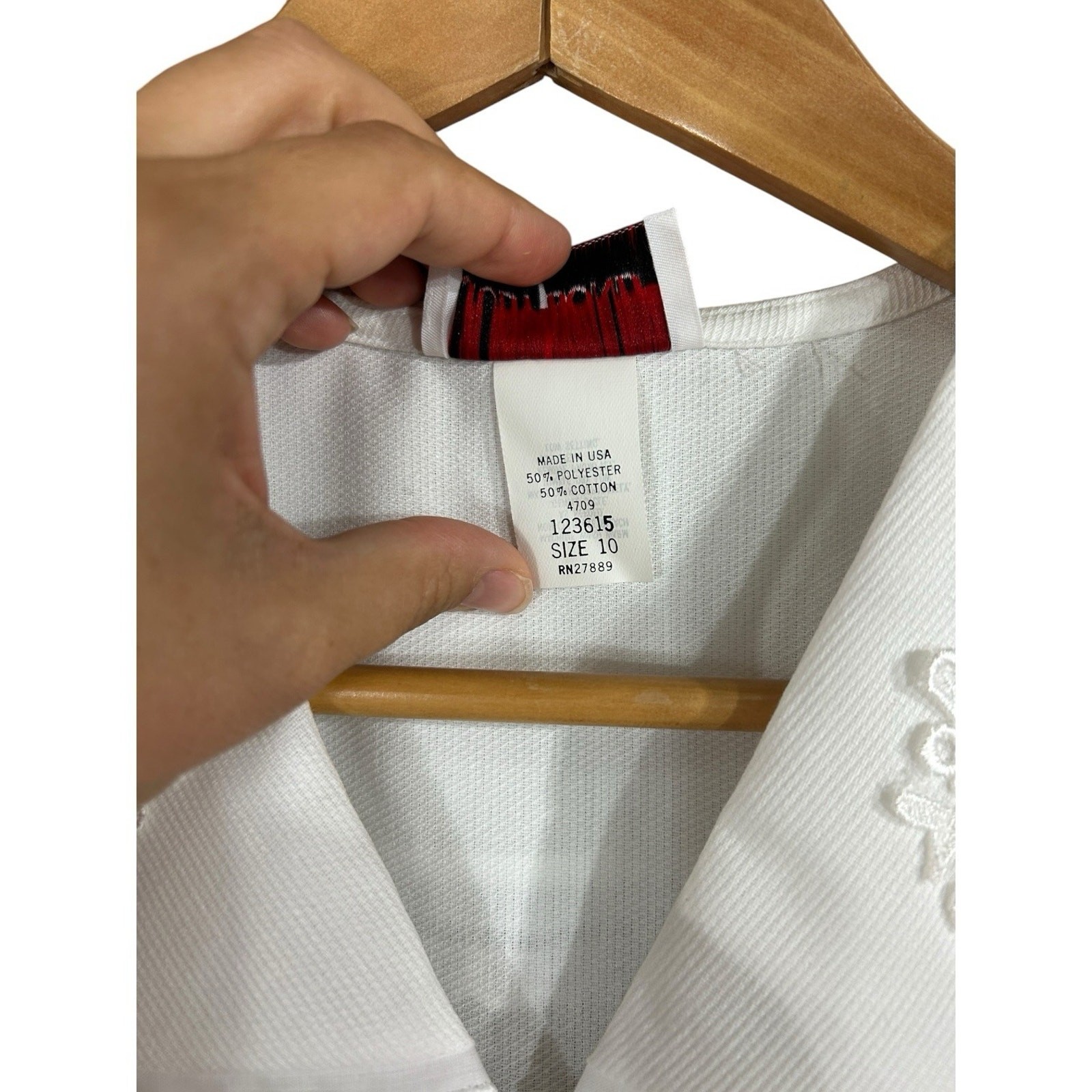 Vintage White Blouse Top Judy Bond Sailor Collar Button Down SZ 10 Short Sleeve