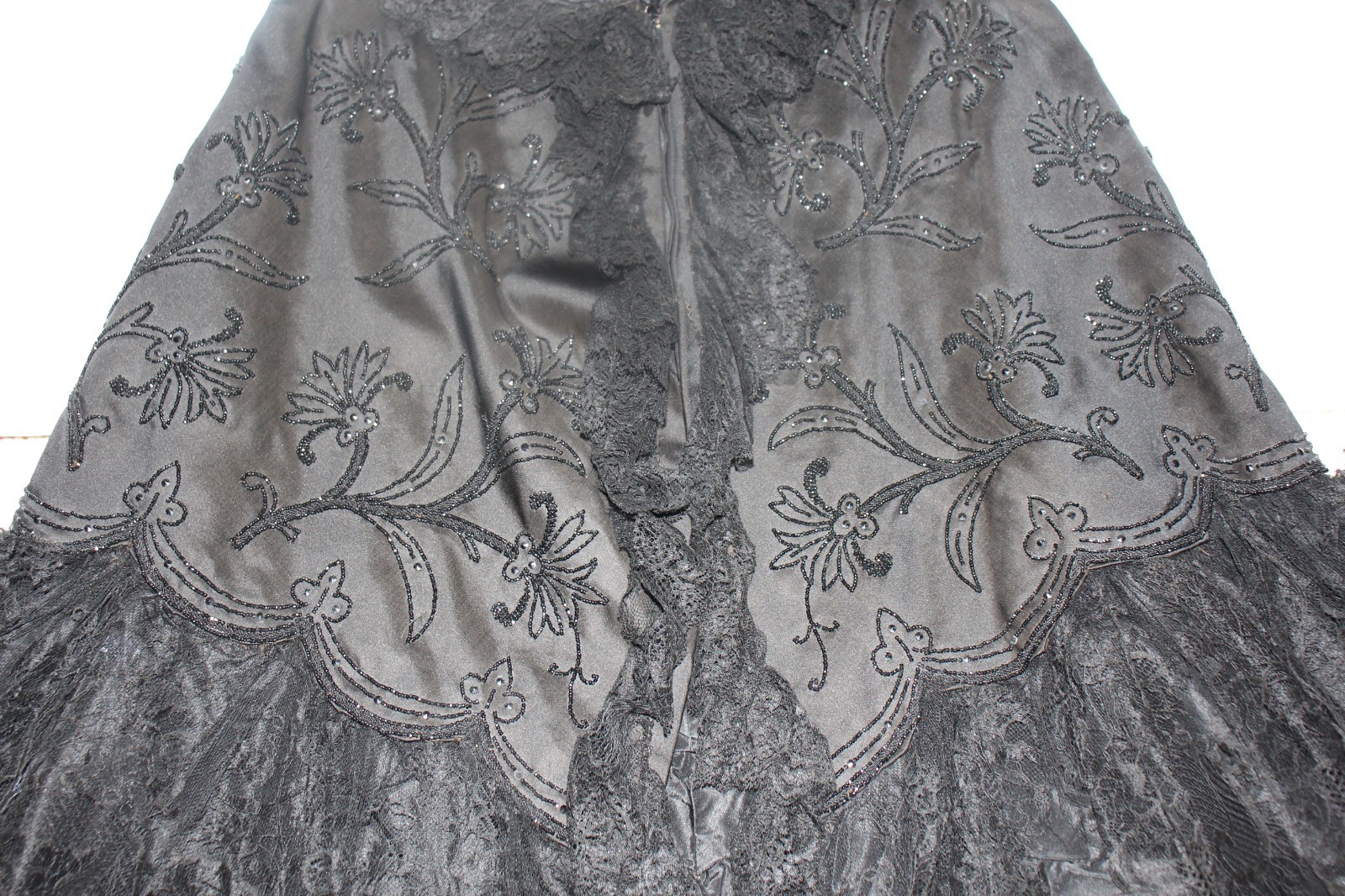 Antique Edwardian Victorian Black Mourning Cape Exquisite Design Lace Beads