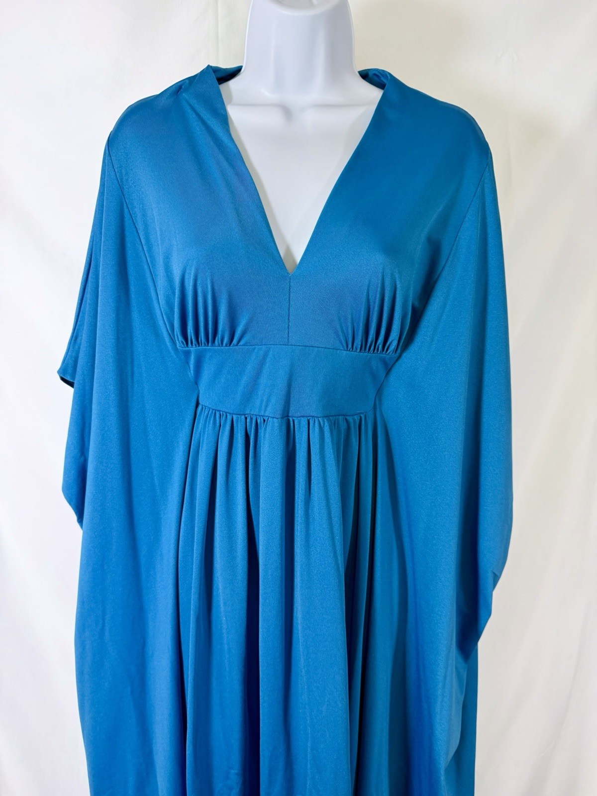 Vintage 60s 70s Henson Kickernick Turquoise Teal Hostess Caftan Maxi Dress M