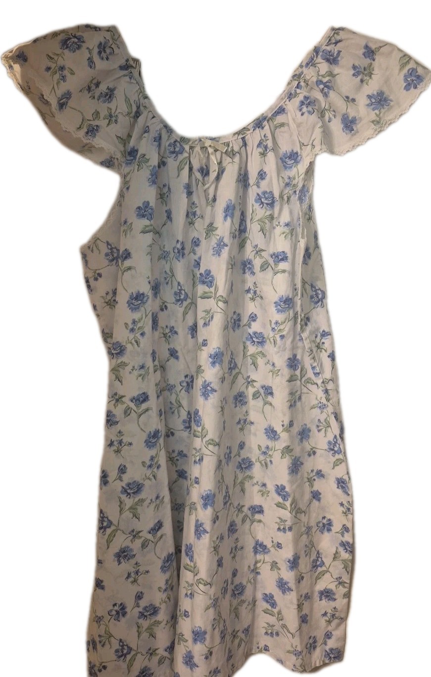VTG Ship N Shore Nightgown & Robe Housecoat Pearl Buttons Rose Lace 1X NWOT