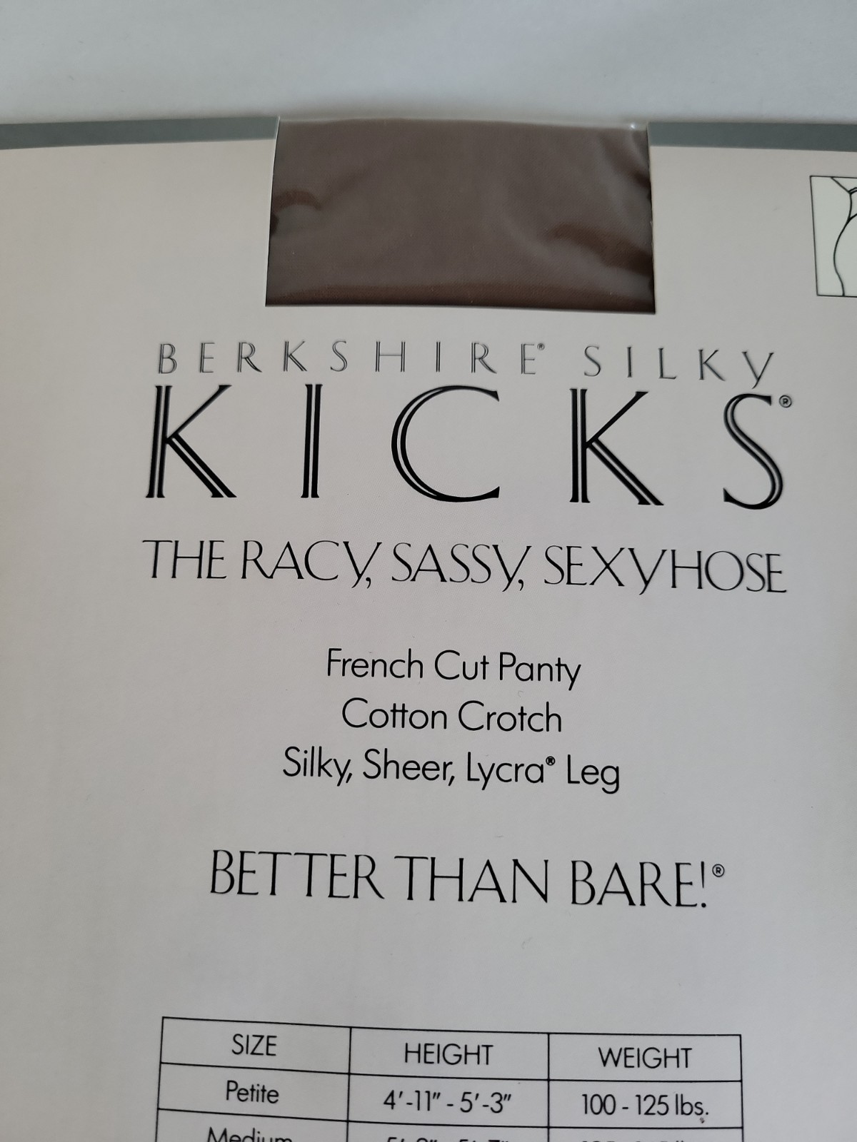 Berkshire Silky Kicks French Cut Panty Pale Taupe Pantyhose Vintage PETITE