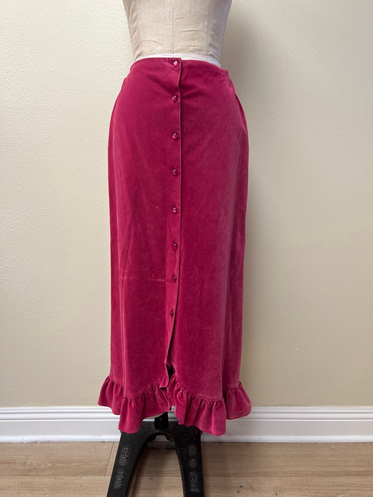 Vintage 1970s Lemon Frog Velour Pink Blazer and Maxi Skirt Set Pink Small