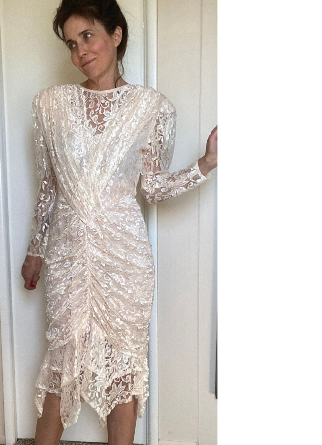 VTG 80’s A La Carte Lace pink Dress lace Sz 6 8 L M white 90’s
