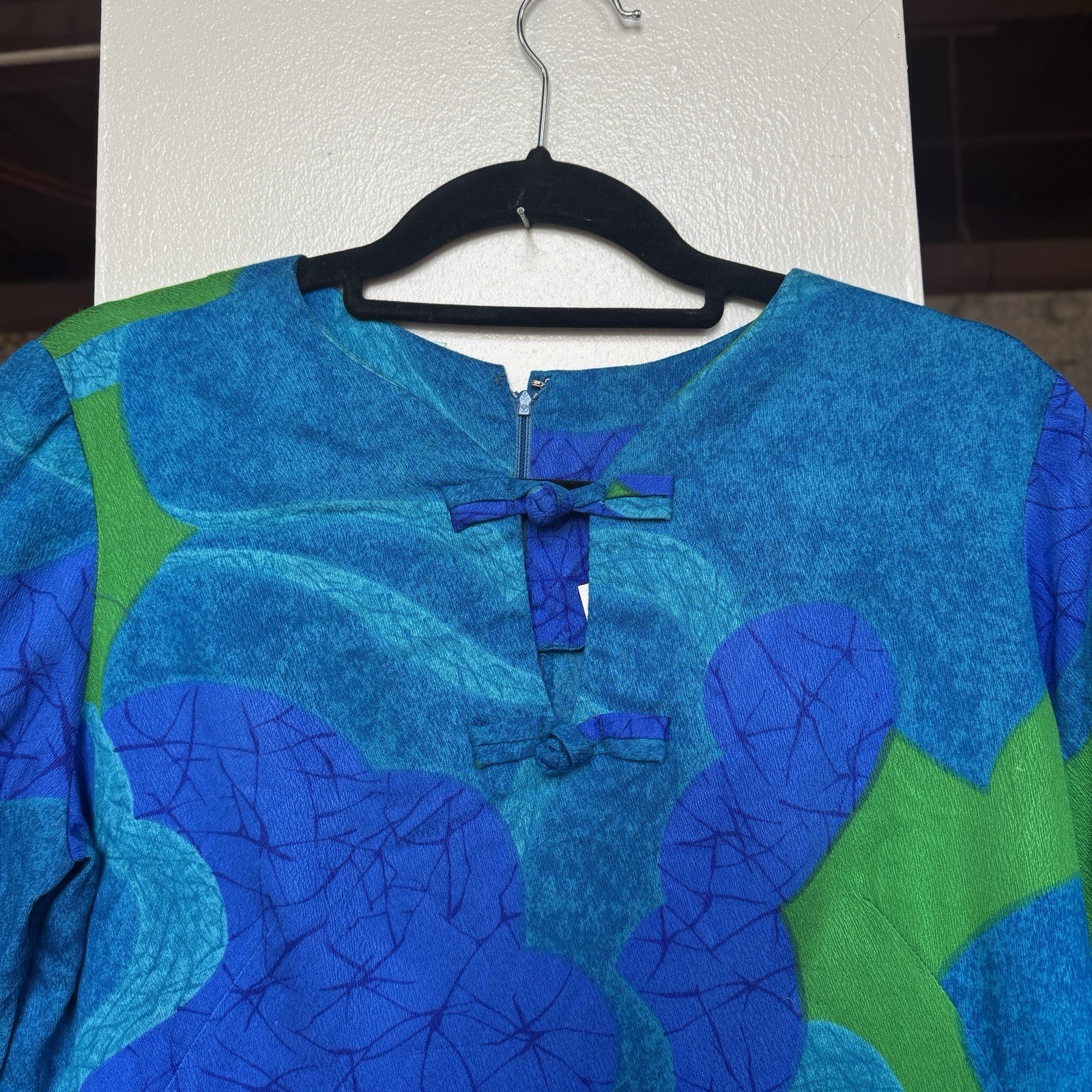 1960s Vintage Hawaiian Blue Green Tunic Shirt M Norma Maier