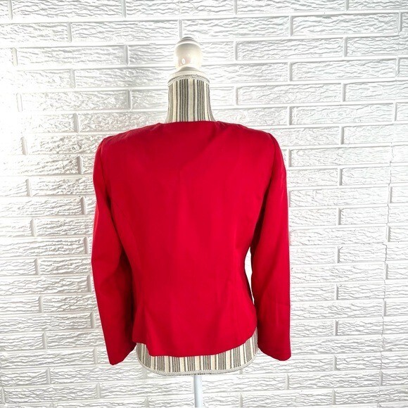 Vtg Leslie Fay Red Cropped Jacket Black Square Trim Shoulder Pads Sz 8 Petite