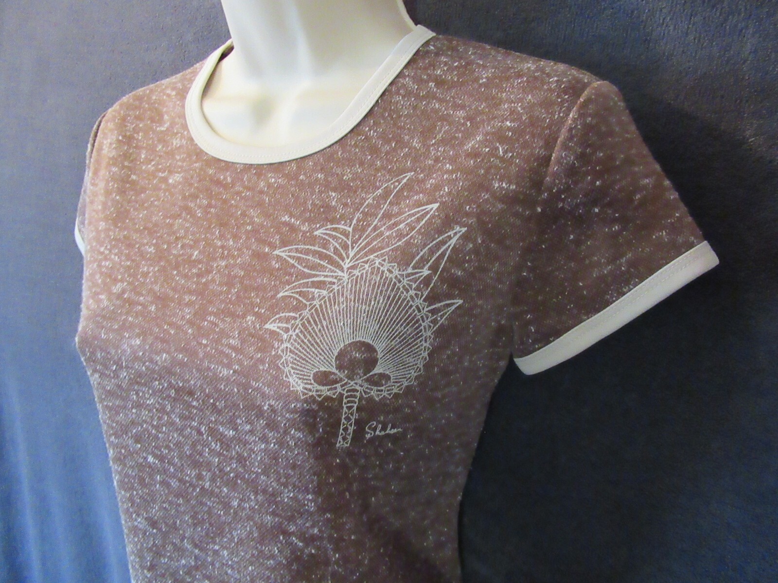 70’s Vintage Miss Shaheen California Hawaii Brown Taupe Speck Knit T Shirt Top M