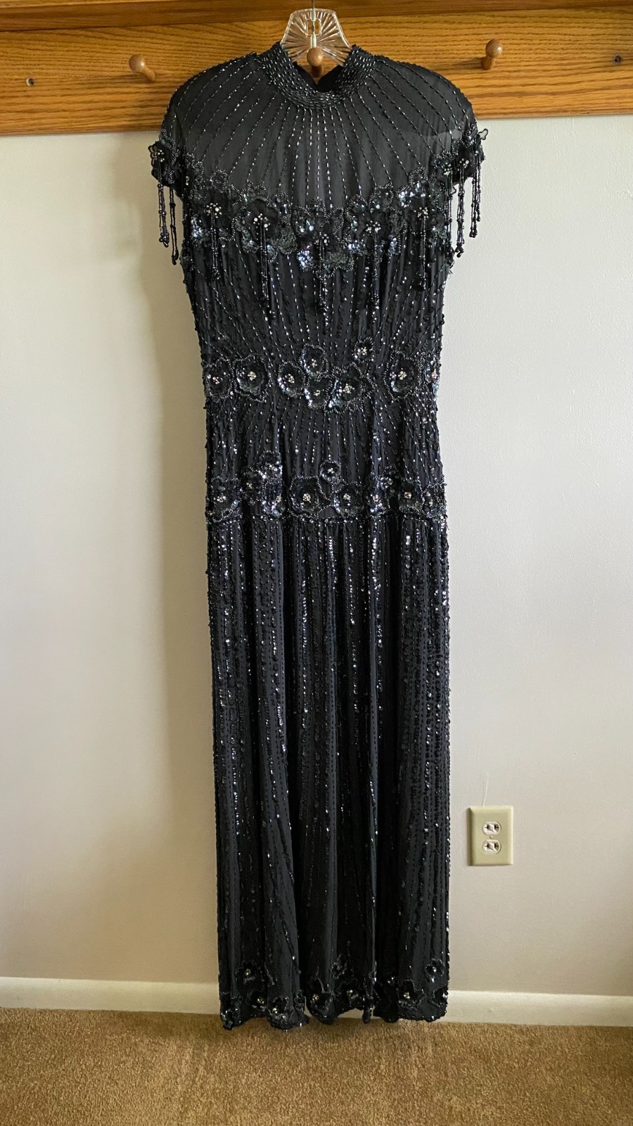Vintage Alyce Designs 100% Silk Beaded Black Evening Gown Size 12