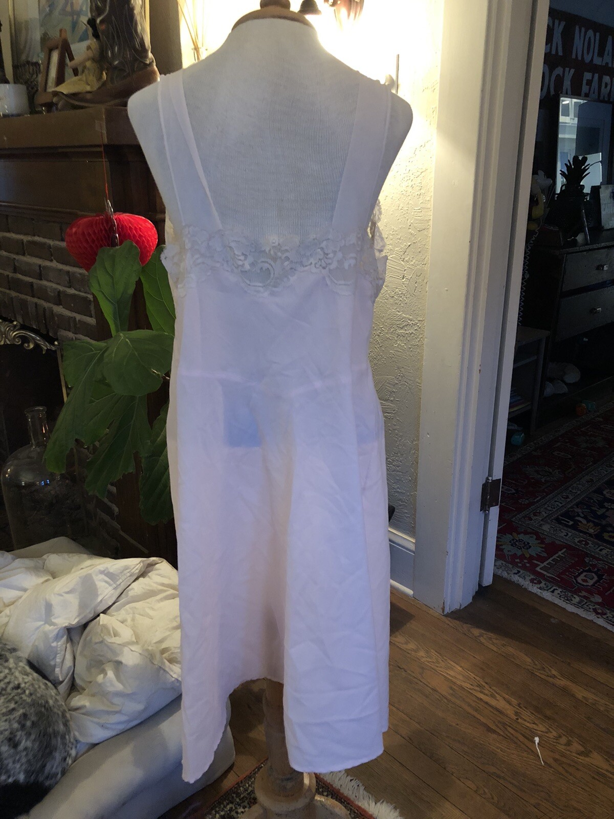 Vintage Yolande Slip Nightgown Pink Lace Medium