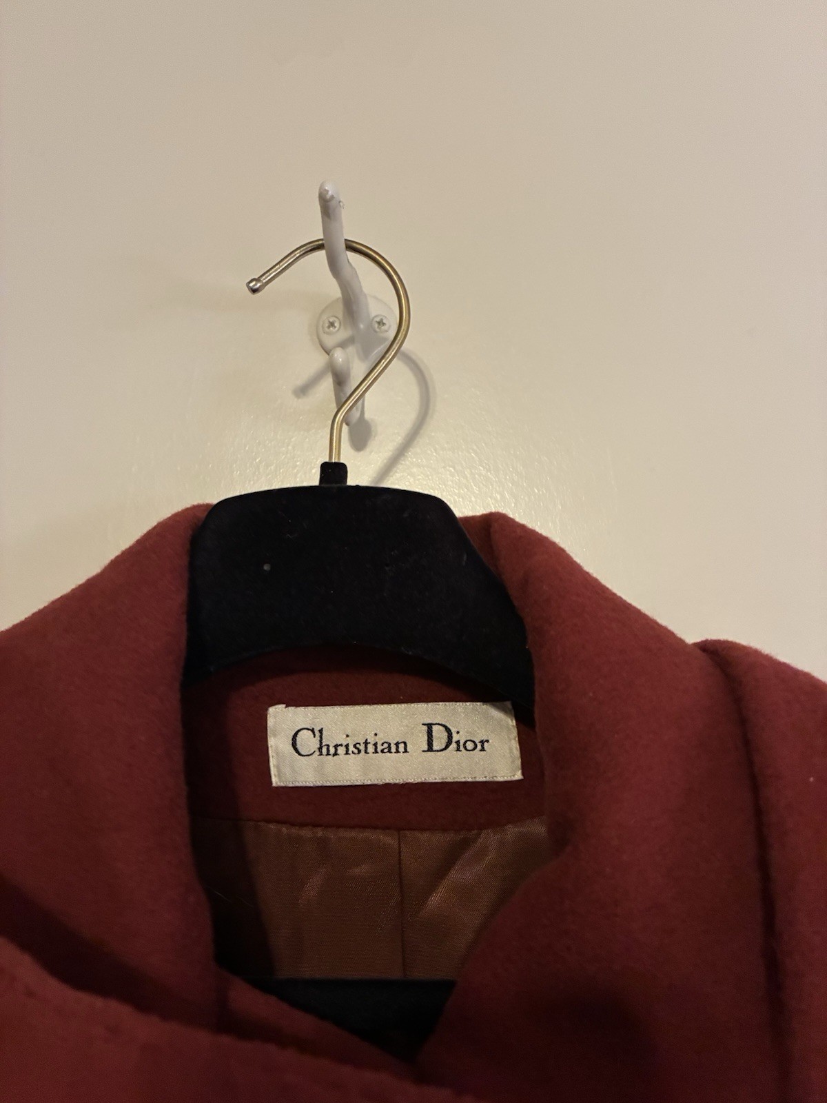 VTG. Couture Christian Dior Womens Deep Red Wool Maxi Coat/Scarf Collar SZ 14