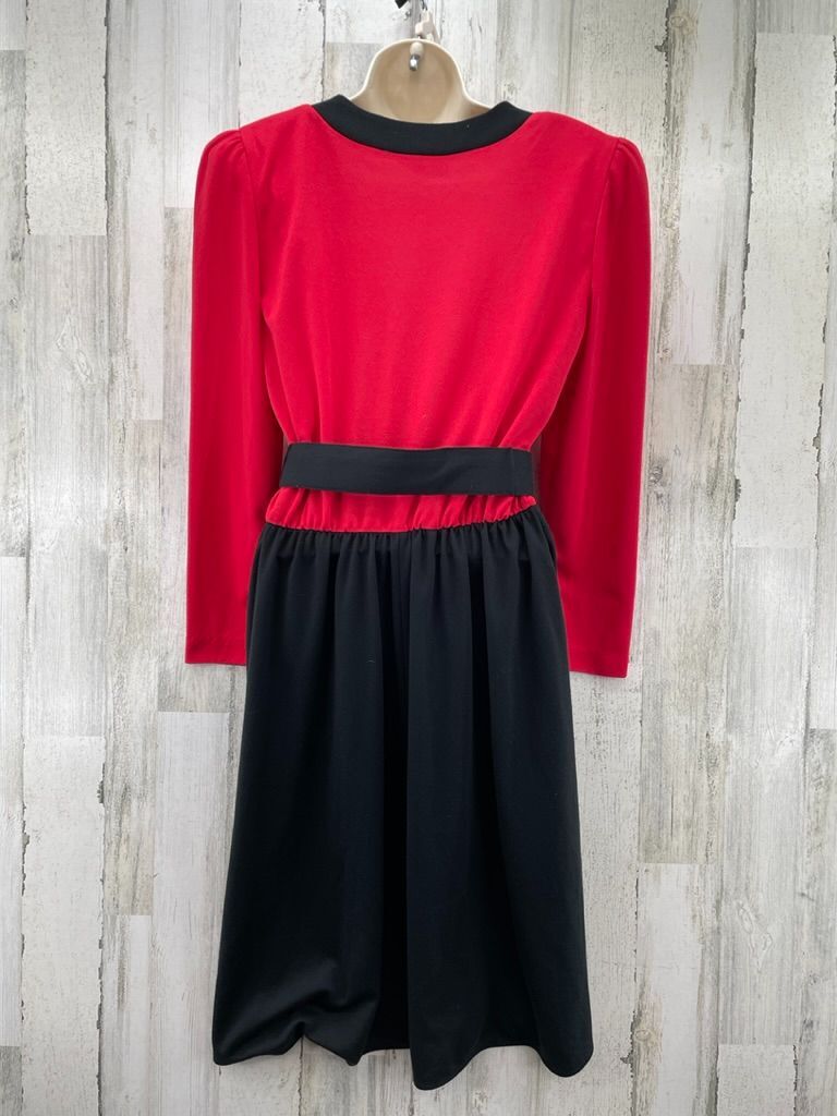 Vintage 80s Tabby of California Dress Womens L Red Black Belted Pockets Old Mone