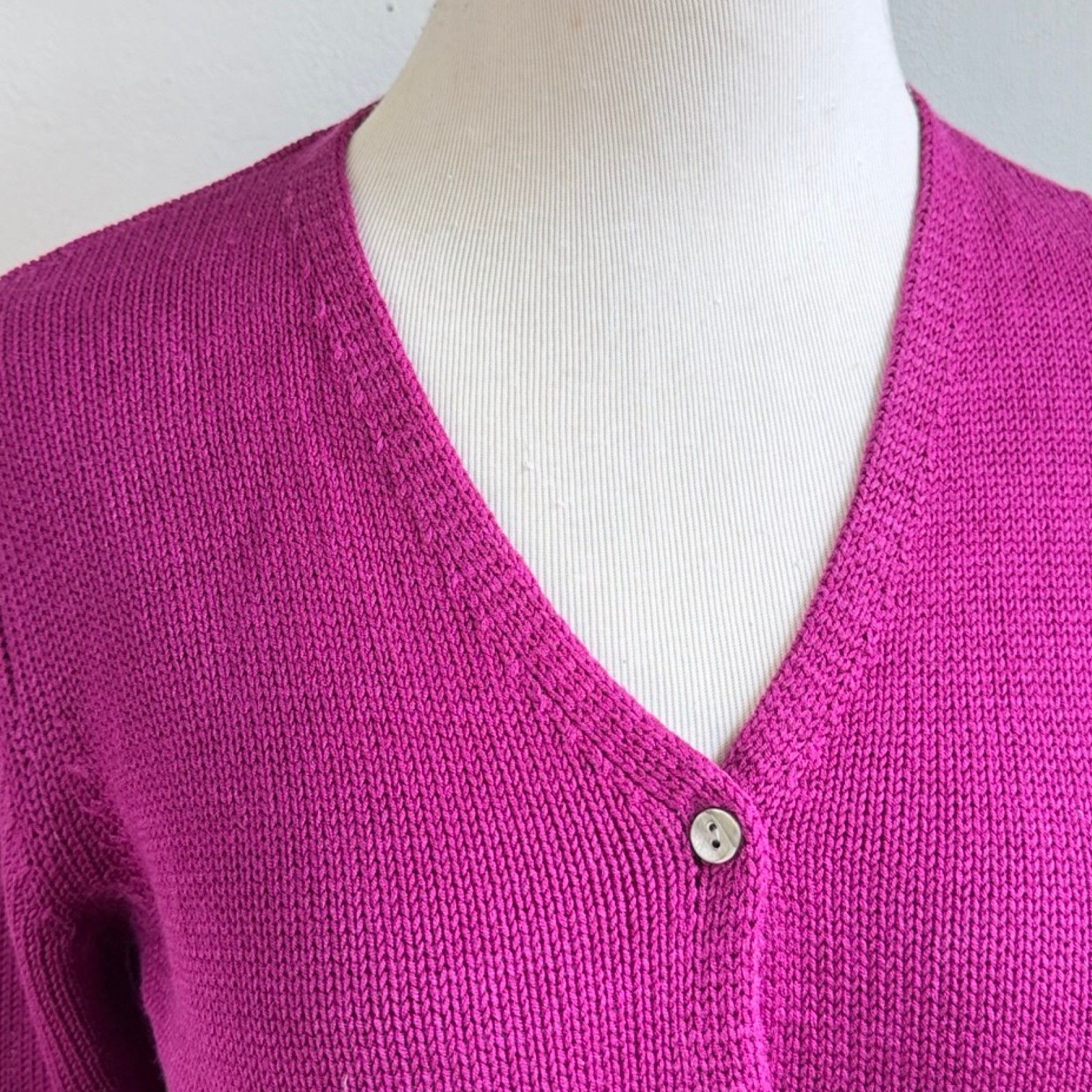 Vintage Knit Silk Cardigan Sweater Size Small 90s Magenta Purple 3/4 Sleeve
