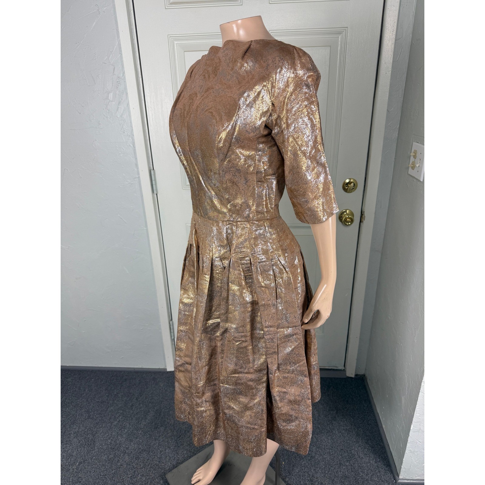 Vintage 60s Edward Abbott Dress Formal Evening Metallic Party X4-21